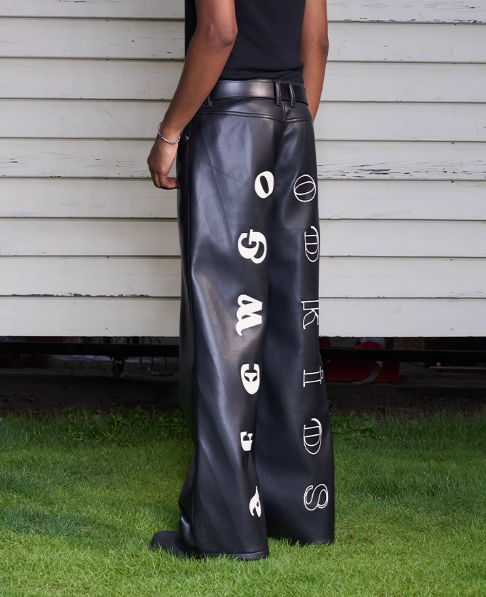 AFGK Punk Embroidery Leather Pants