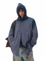 JHYQ Gradation Plaid Hooded Long Sleeved Shirt