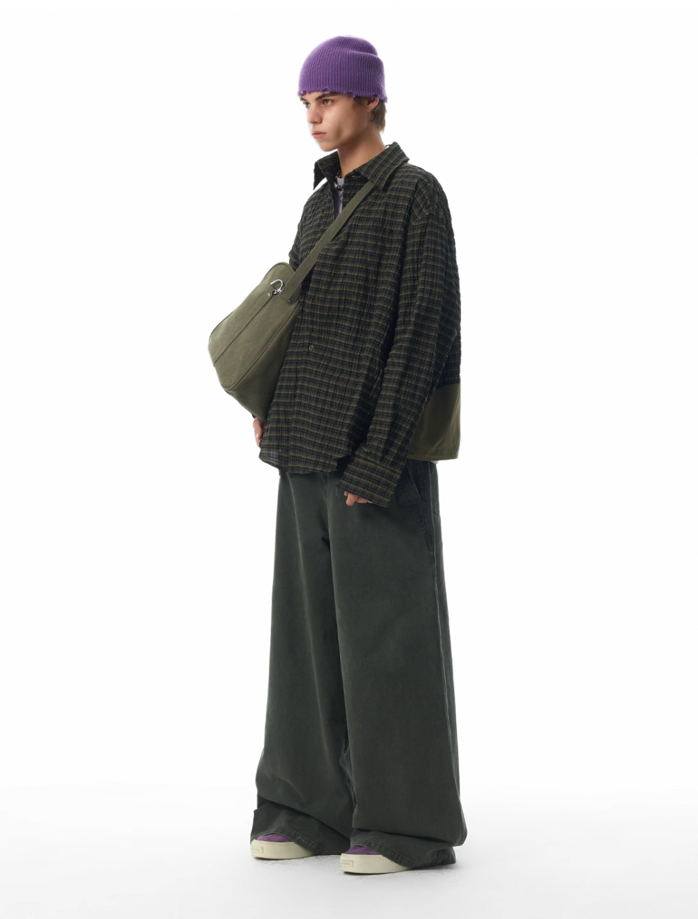 JHYQ Vintage Plaid Patchwork Long Sleeved Shirt