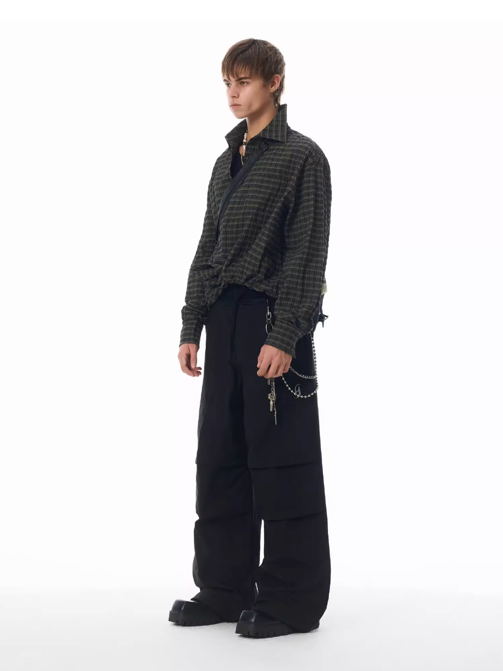 JHYQ Vintage Plaid Patchwork Long Sleeved Shirt