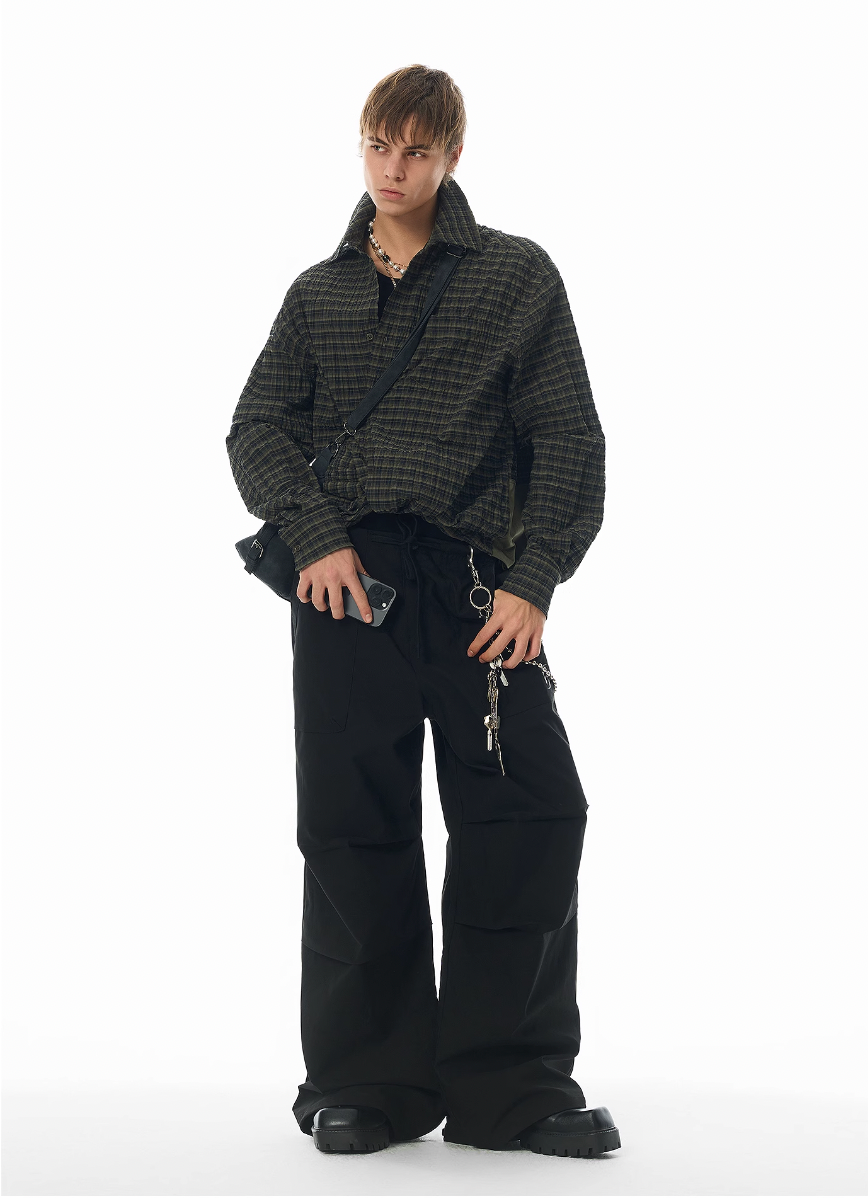 JHYQ Vintage Plaid Patchwork Long Sleeved Shirt