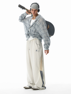 JHYQ Pleated Plaid Long Sleeved Shirt