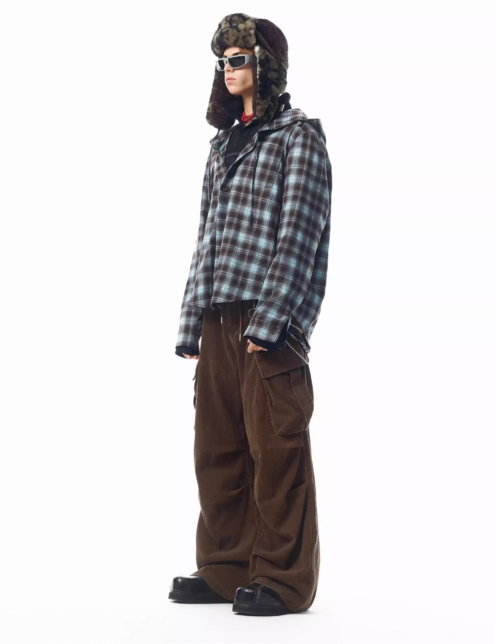JHYQ Casual Basic Plaid Hooded Long Sleeved Shirt