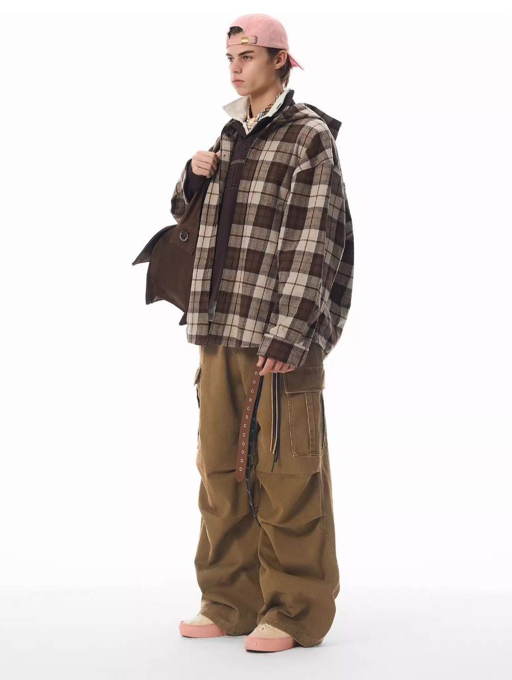 JHYQ Work Plaid Embroidery Hooded Shirt Jacket