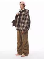 JHYQ Work Plaid Embroidery Hooded Shirt Jacket