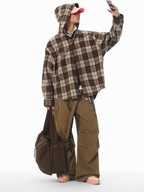 JHYQ Work Plaid Embroidery Hooded Shirt Jacket
