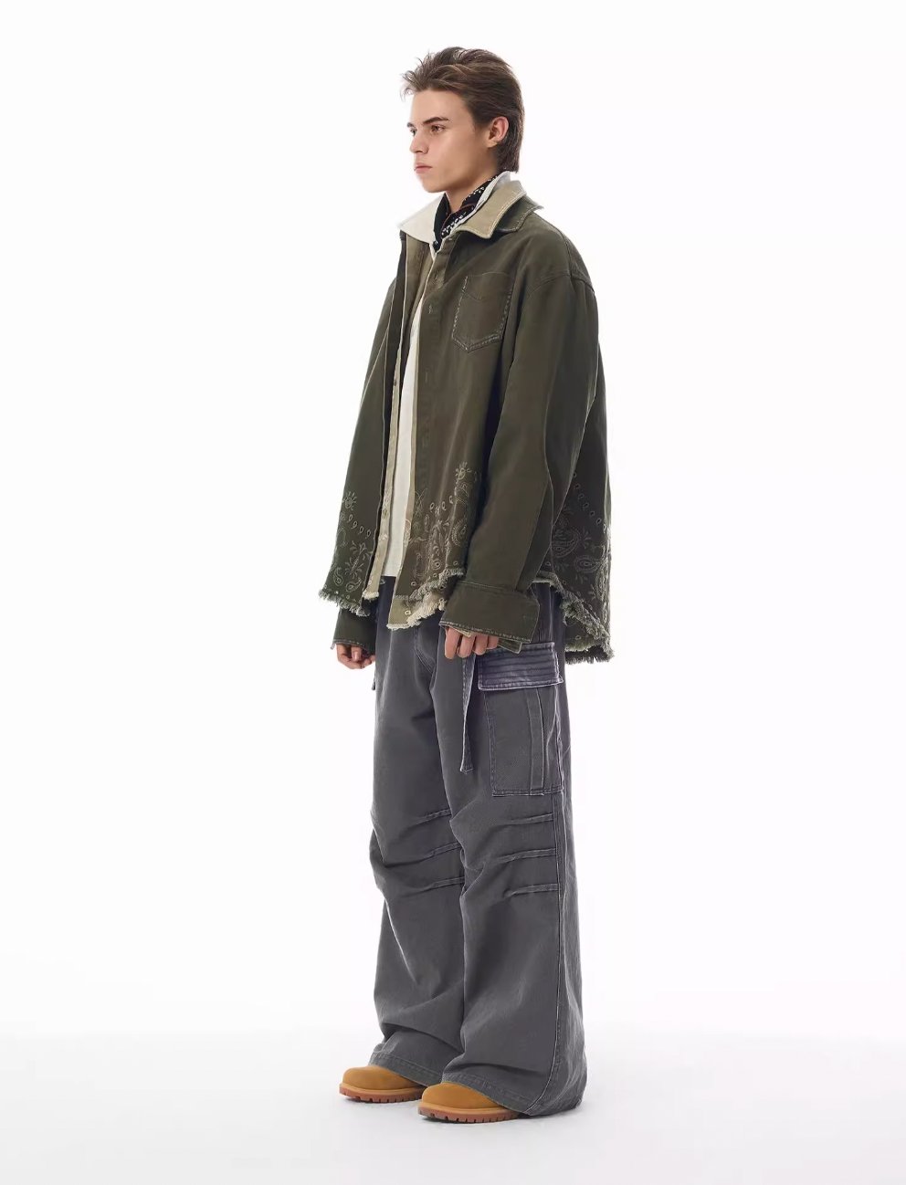 JHYQ Contrast Color Pleated Baggy Cargo Pants