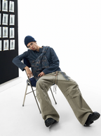 JHYQ Contrast Color Pleated Baggy Cargo Pants