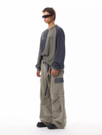 JHYQ Contrast Color Pleated Baggy Cargo Pants