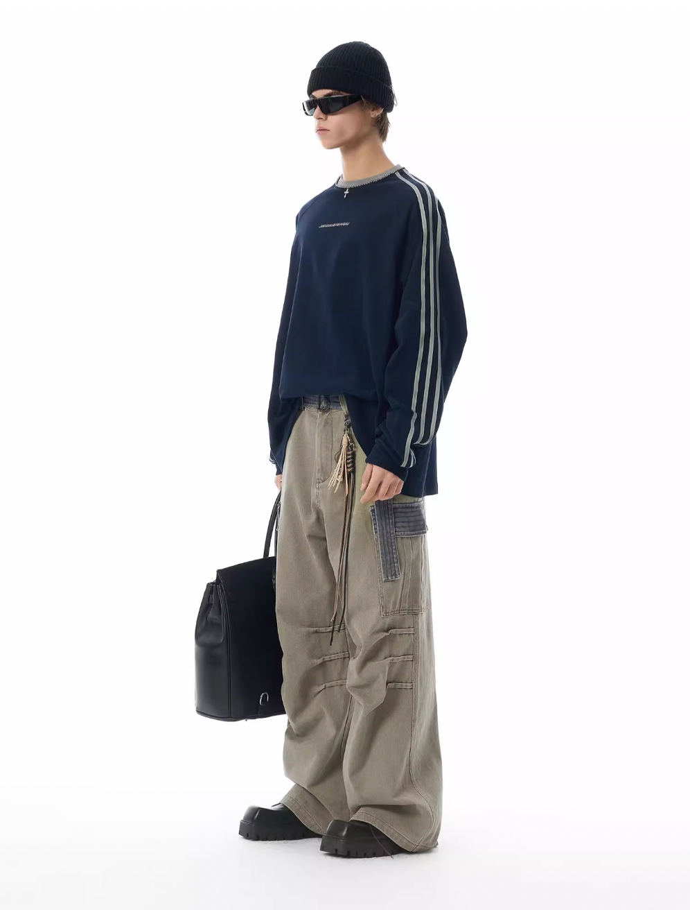 JHYQ Contrast Color Pleated Baggy Cargo Pants