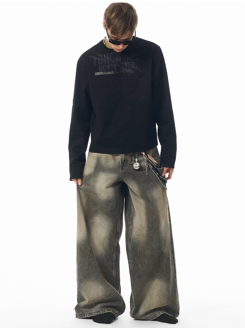 JHYQ Washed Dirty Dyed Gray Baggy Jeans