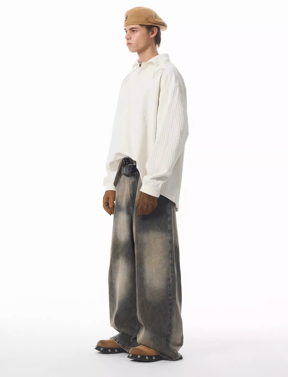 JHYQ Washed Dirty Dyed Gray Baggy Jeans