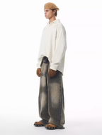 JHYQ Washed Dirty Dyed Gray Baggy Jeans