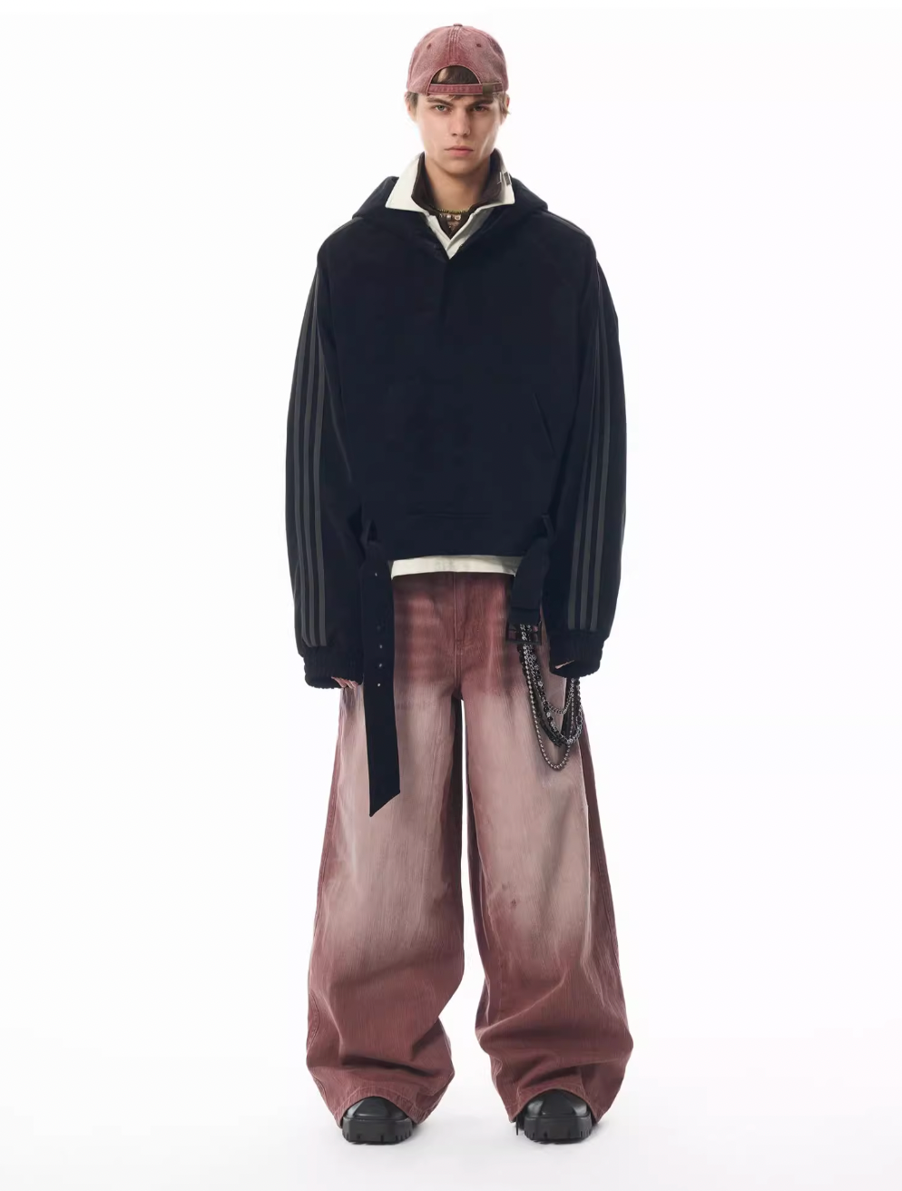 JHYQ Bordeaux Red Wash Baggy Jeans