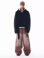 JHYQ Bordeaux Red Wash Baggy Jeans
