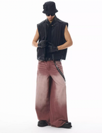 JHYQ Bordeaux Red Wash Baggy Jeans