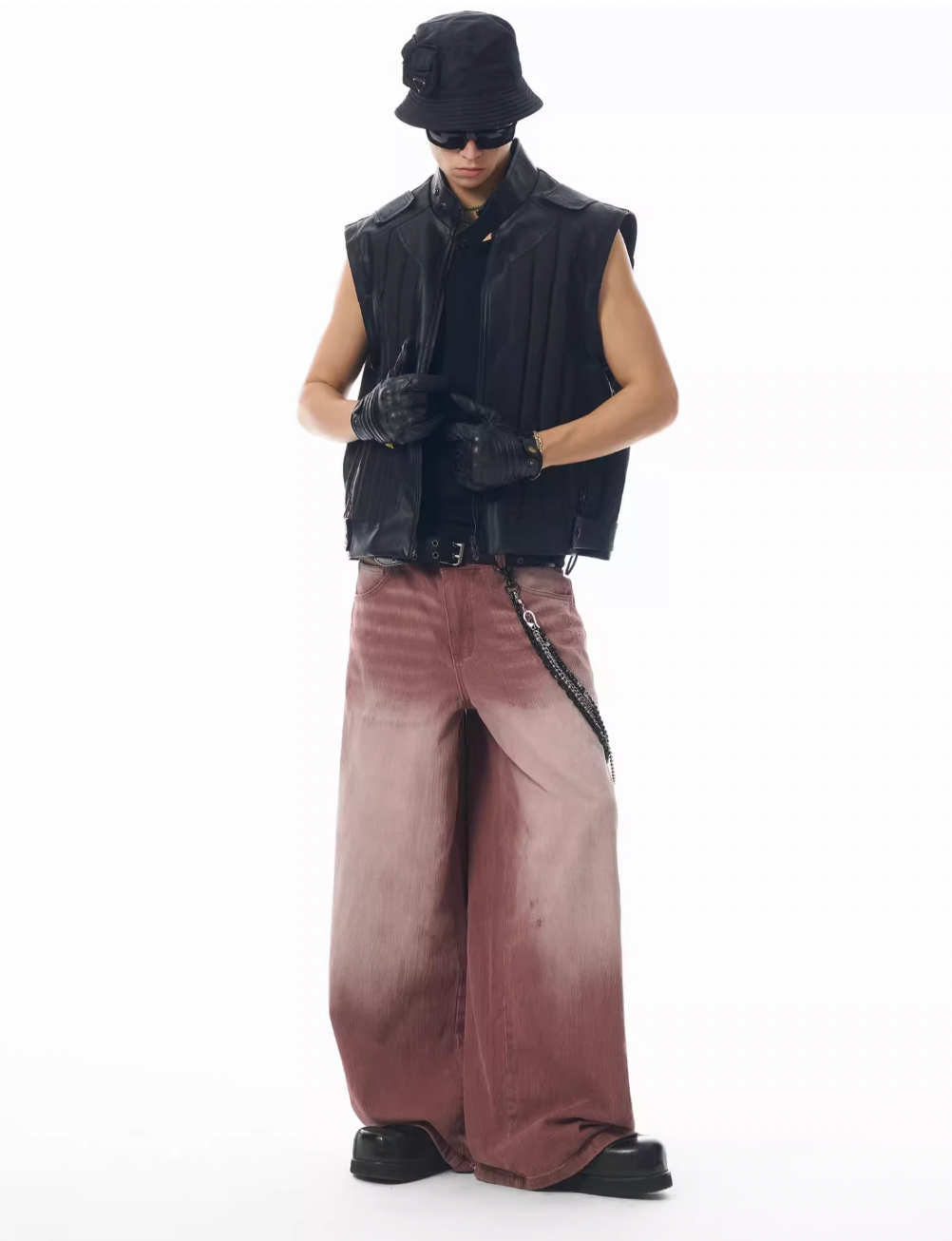 JHYQ Bordeaux Red Wash Baggy Jeans