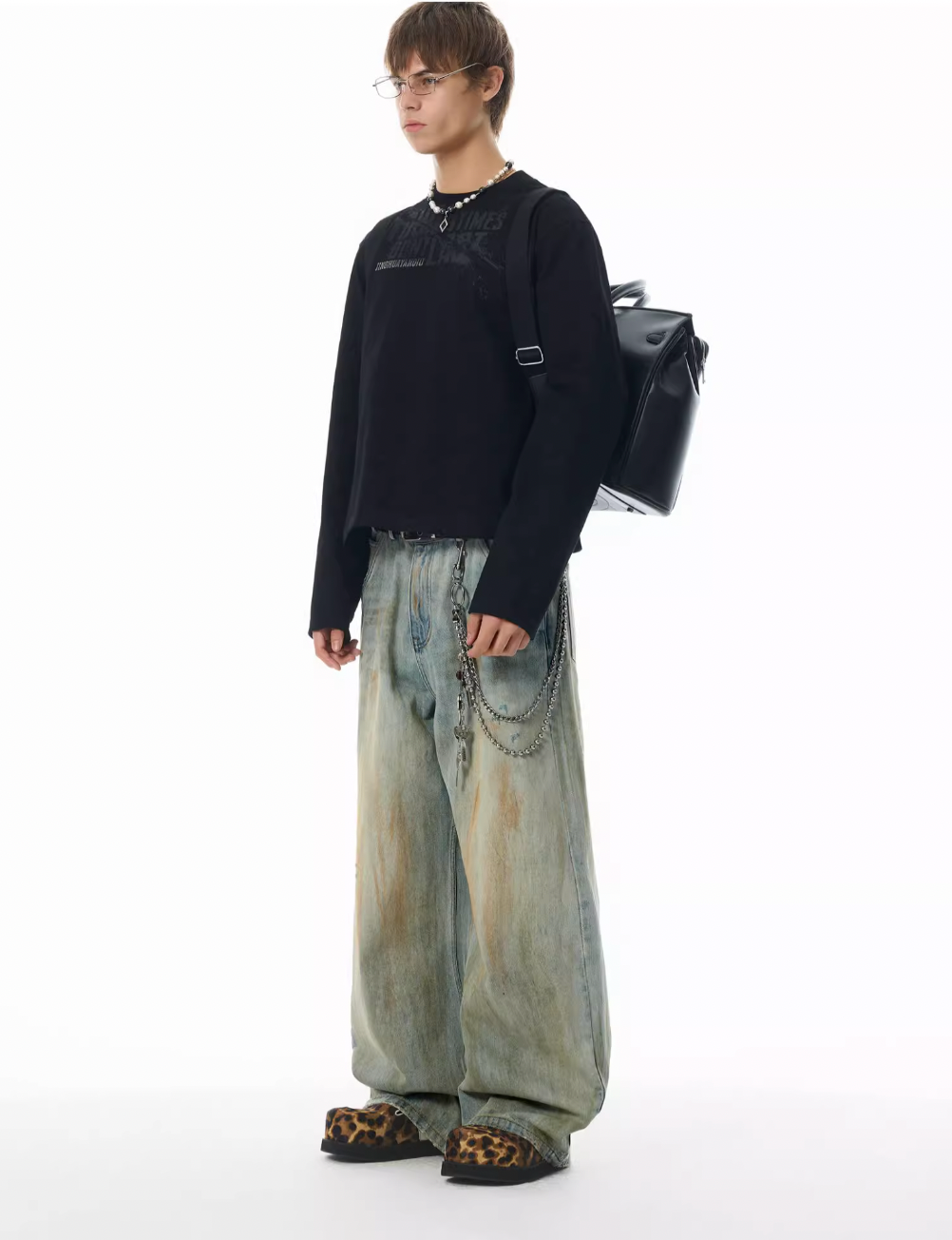 JHYQ Vintage Dirty Dyed Washed Baggy Jeans