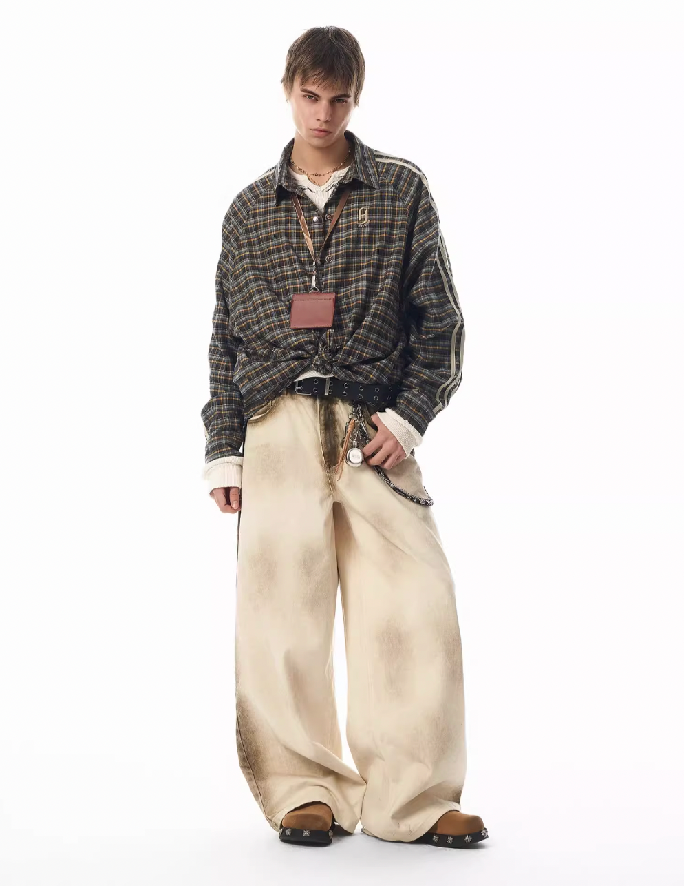 JHYQ Old Dirty Dyed White Baggy Jeans