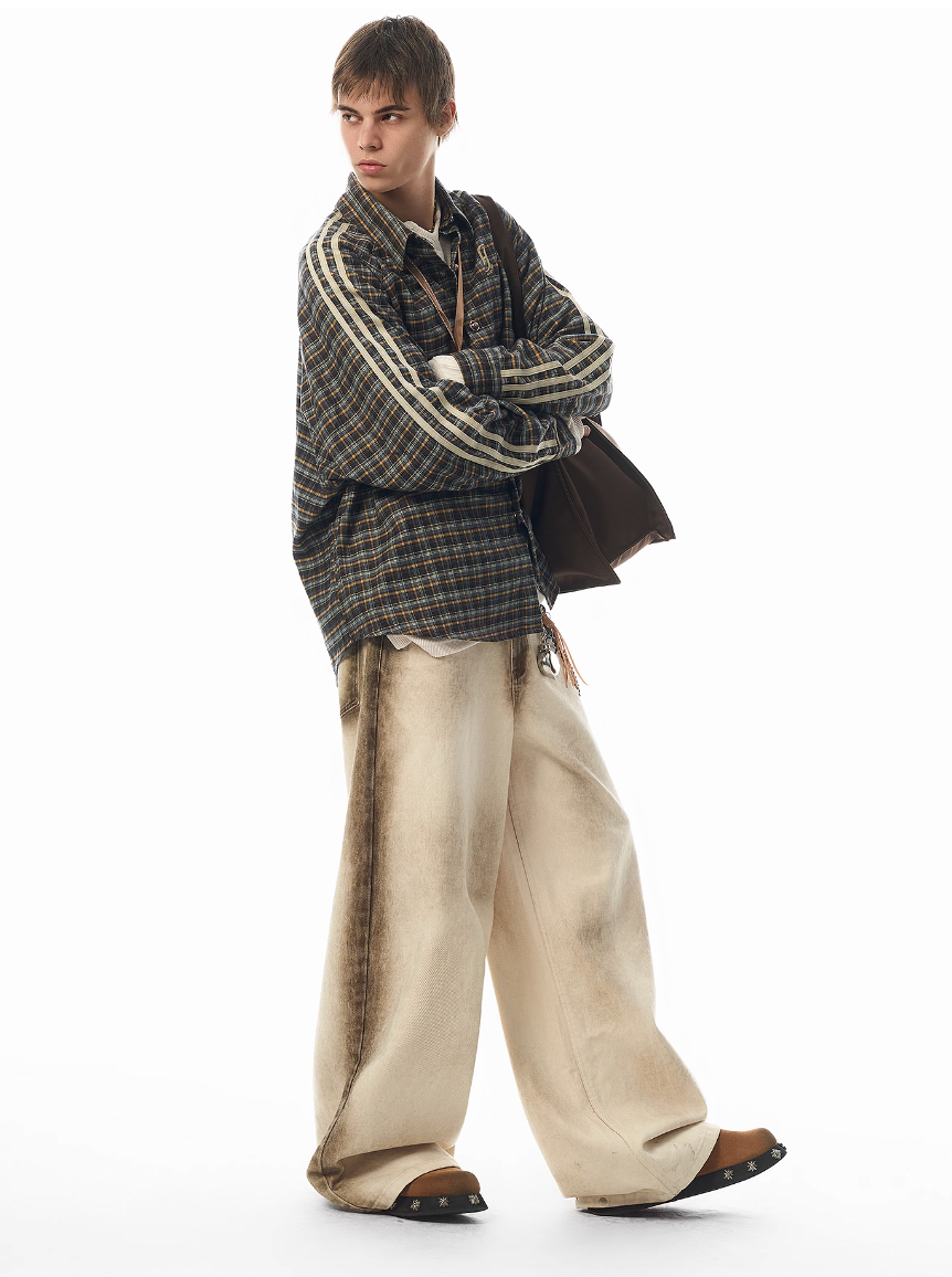 JHYQ Old Dirty Dyed White Baggy Jeans