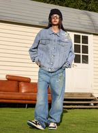 Harsh and Cruel Floral Embroidered Washed Denim Jacket
