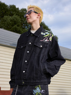 Harsh and Cruel Floral Embroidered Washed Denim Jacket