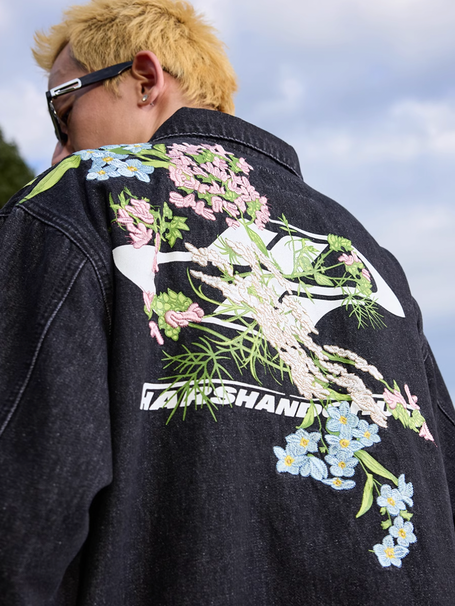 Harsh and Cruel Floral Embroidered Washed Denim Jacket