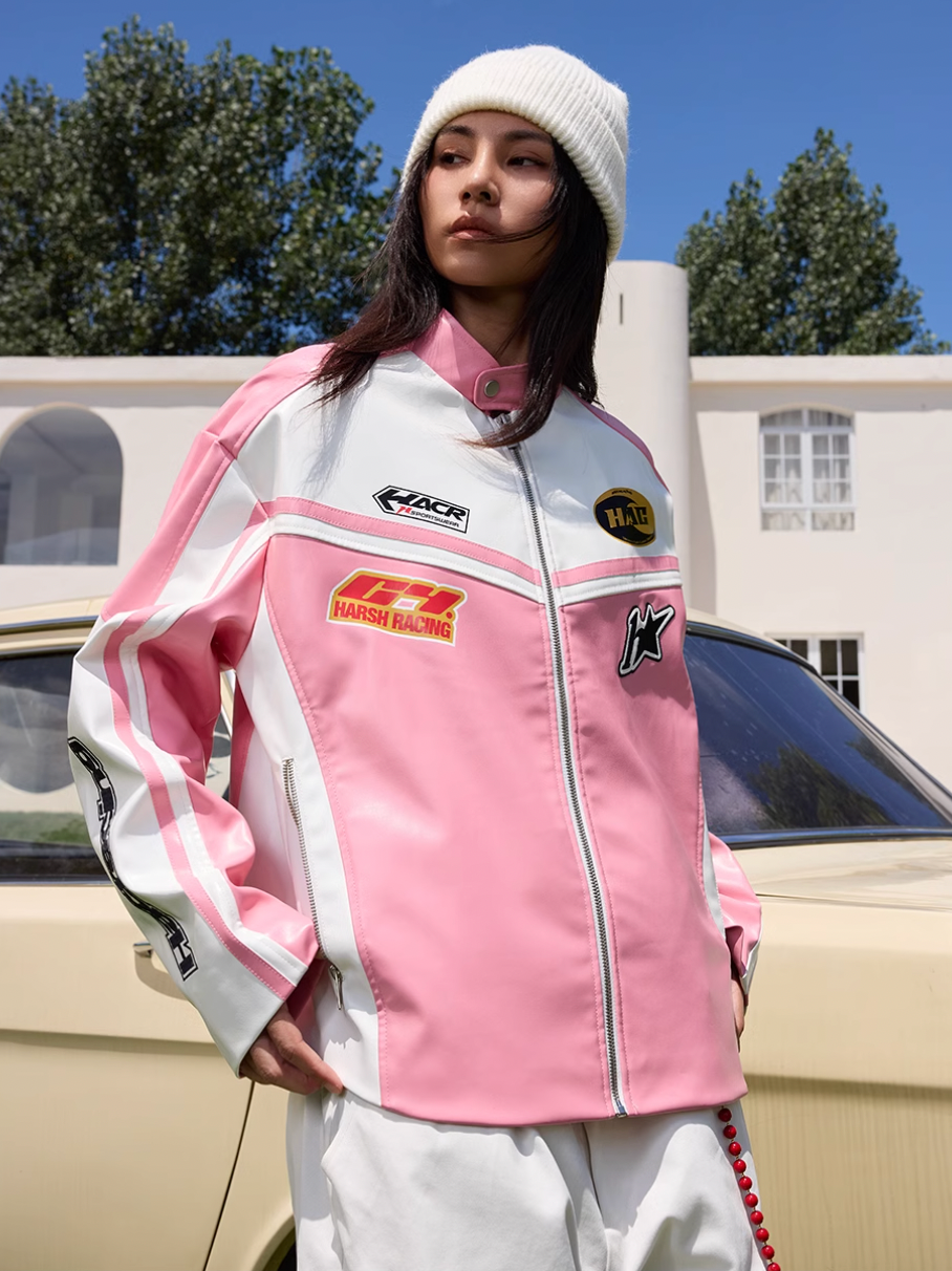 Harsh and Cruel Barbie Pink Embroidered Racing Jacket