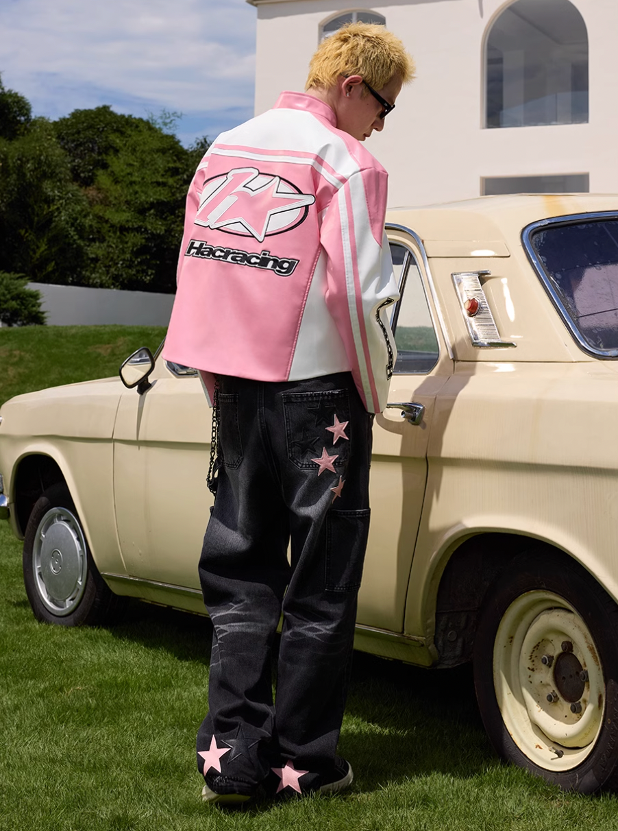 Harsh and Cruel Barbie Pink Embroidered Racing Jacket