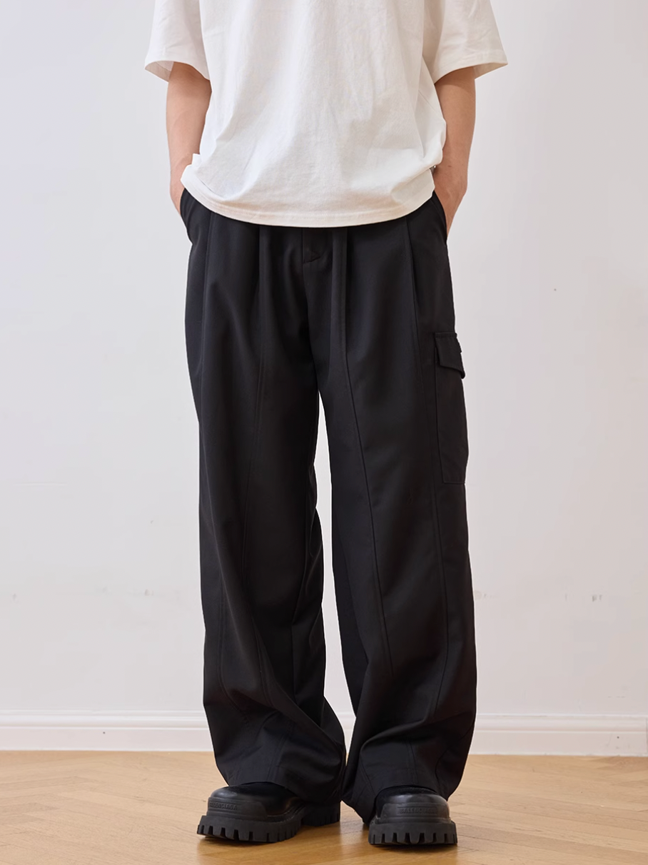 Harsh and Cruel Pleated Pocket Patchwork Cargo Pants