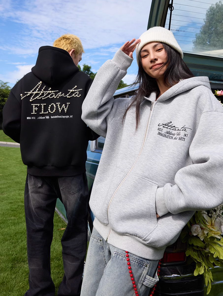Harsh and Cruel Signature Pearl Embroidered Zip Up Hoodie