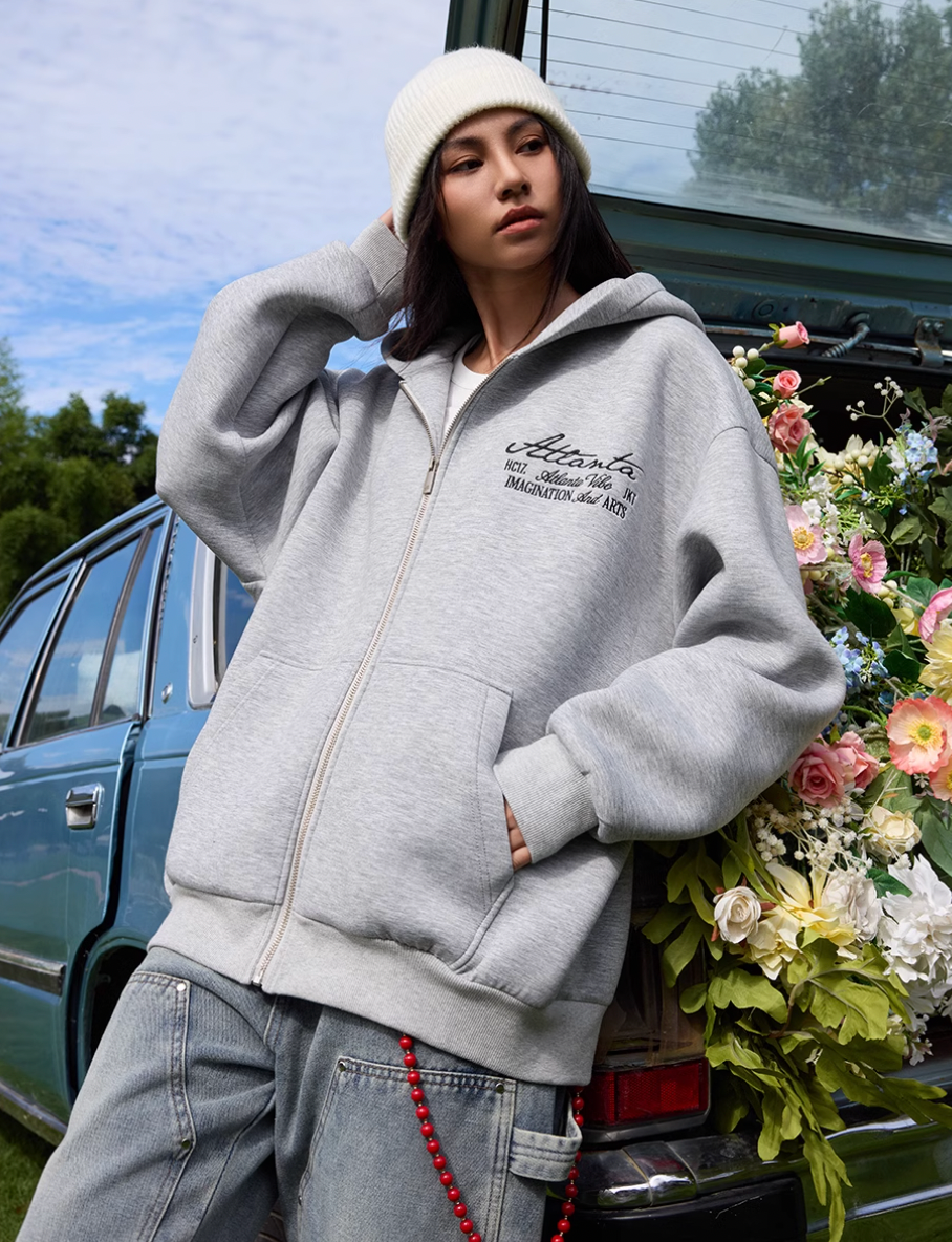 Harsh and Cruel Signature Pearl Embroidered Zip Up Hoodie