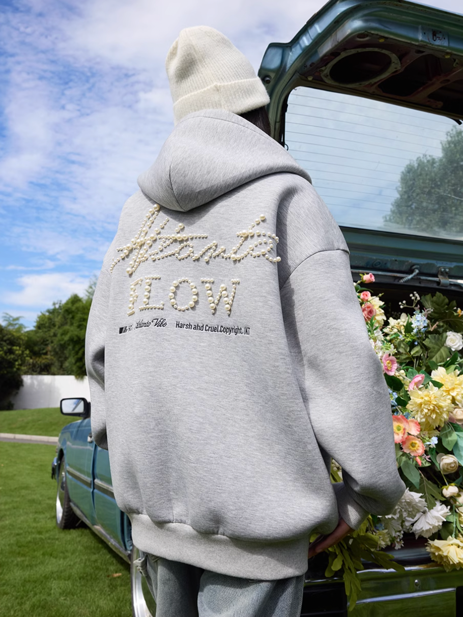 Harsh and Cruel Signature Pearl Embroidered Zip Up Hoodie