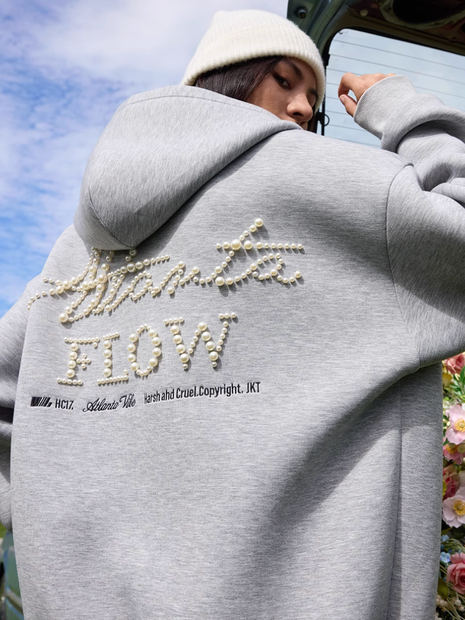Harsh and Cruel Signature Pearl Embroidered Zip Up Hoodie