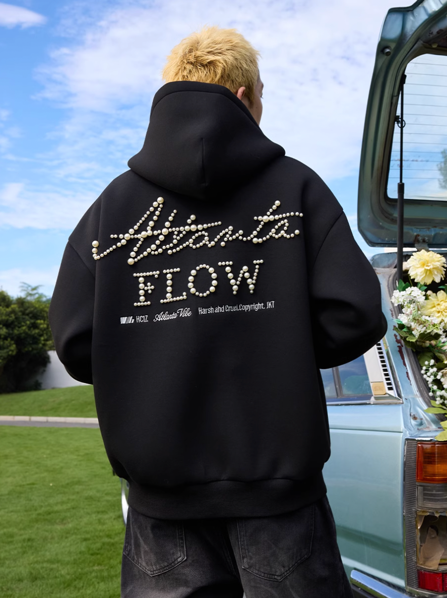 Harsh and Cruel Signature Pearl Embroidered Zip Up Hoodie