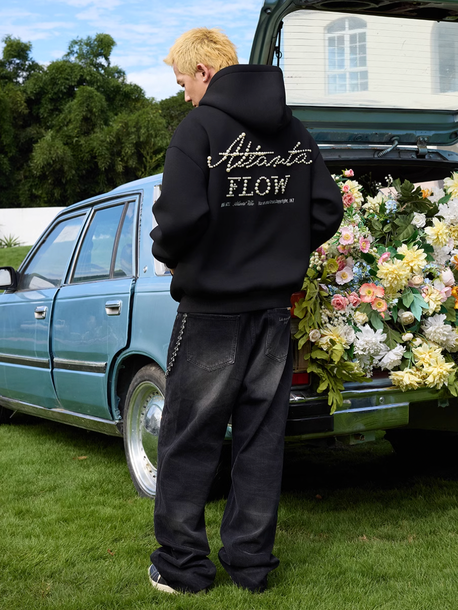 Harsh and Cruel Signature Pearl Embroidered Zip Up Hoodie