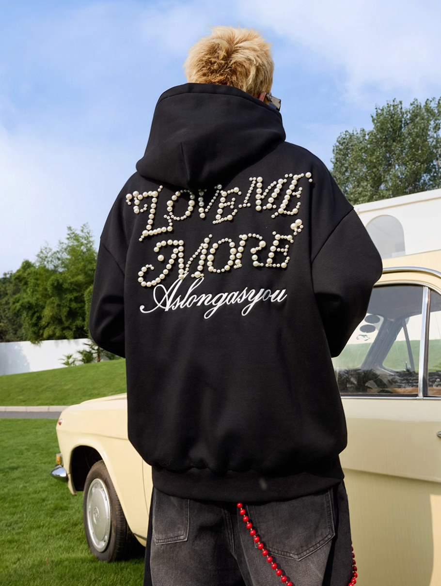 Harsh and Cruel Love Me More Pearl Embroidered Hoodie