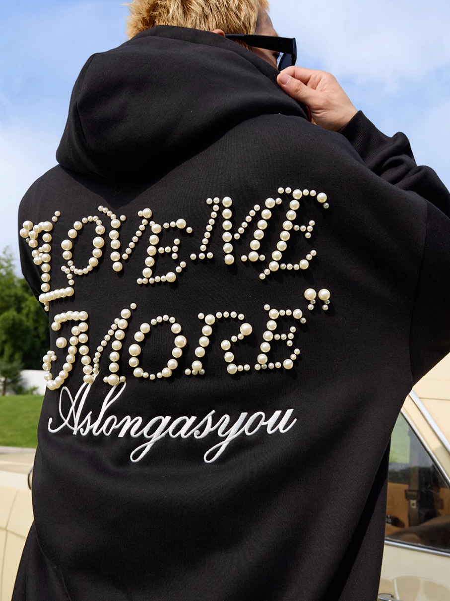 Harsh and Cruel Love Me More Pearl Embroidered Hoodie