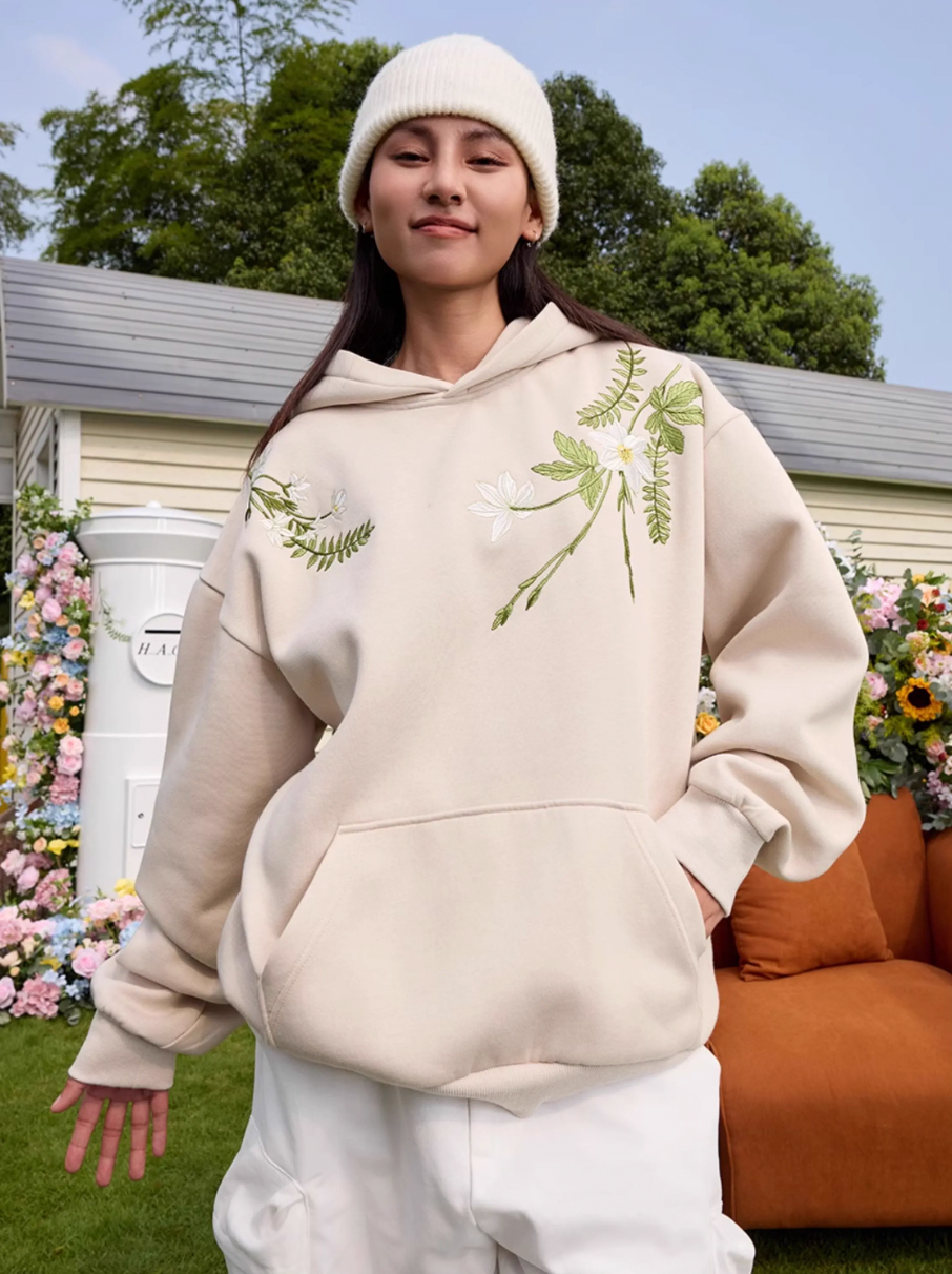 Harsh and Cruel Floral Garland Embroidered Text HACR Hoodie