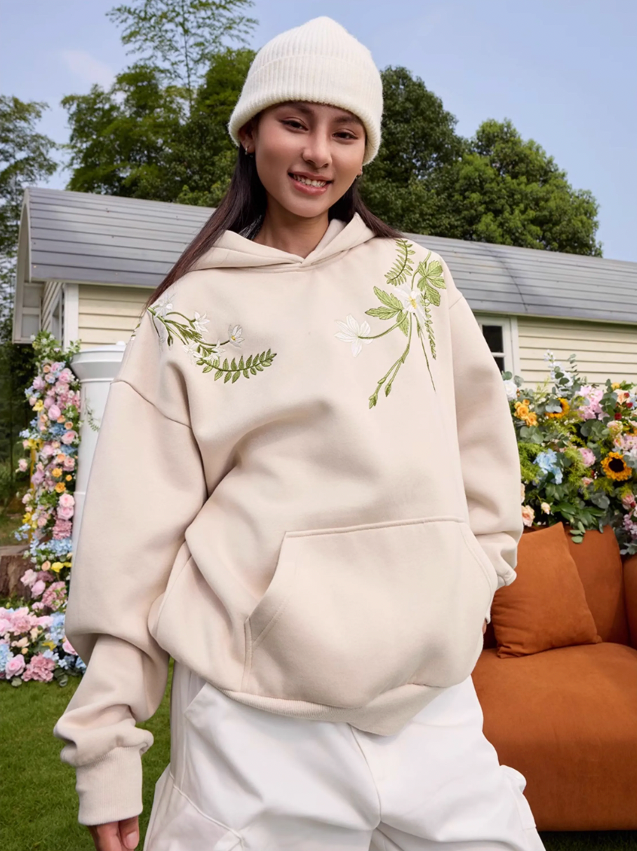 Harsh and Cruel Floral Garland Embroidered Text HACR Hoodie
