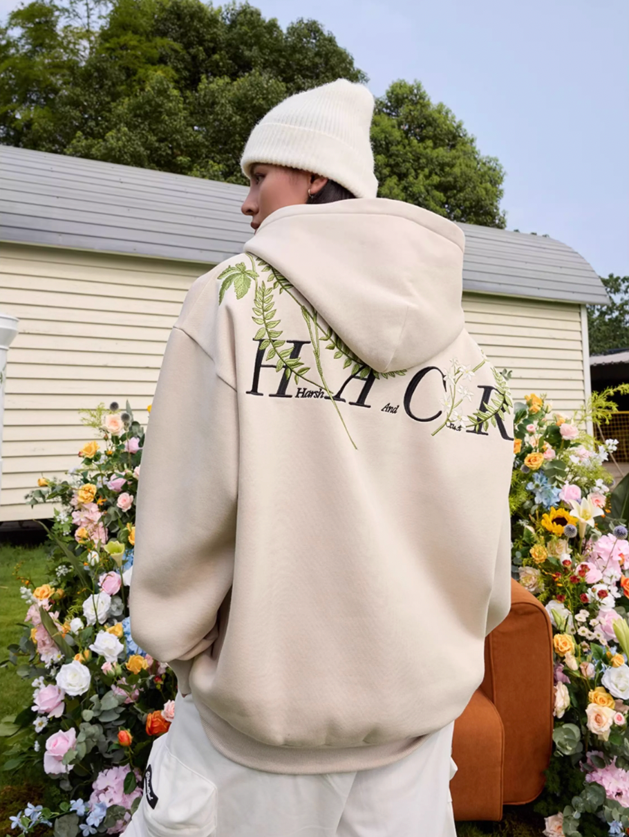 Harsh and Cruel Floral Garland Embroidered Text HACR Hoodie