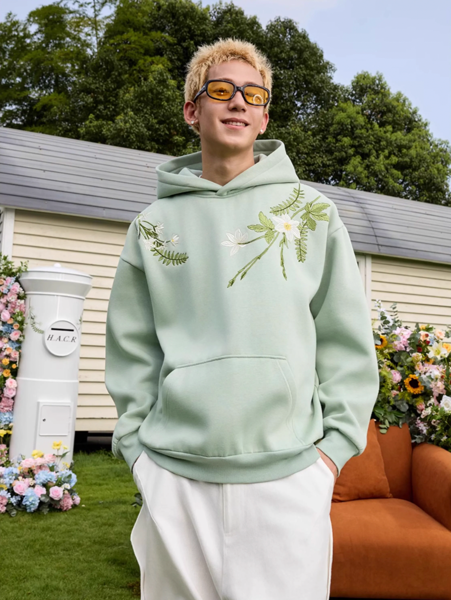 Harsh and Cruel Floral Garland Embroidered Text HACR Hoodie