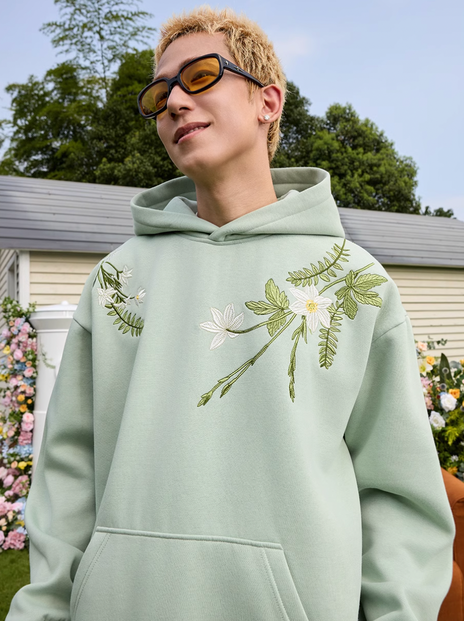 Harsh and Cruel Floral Garland Embroidered Text HACR Hoodie