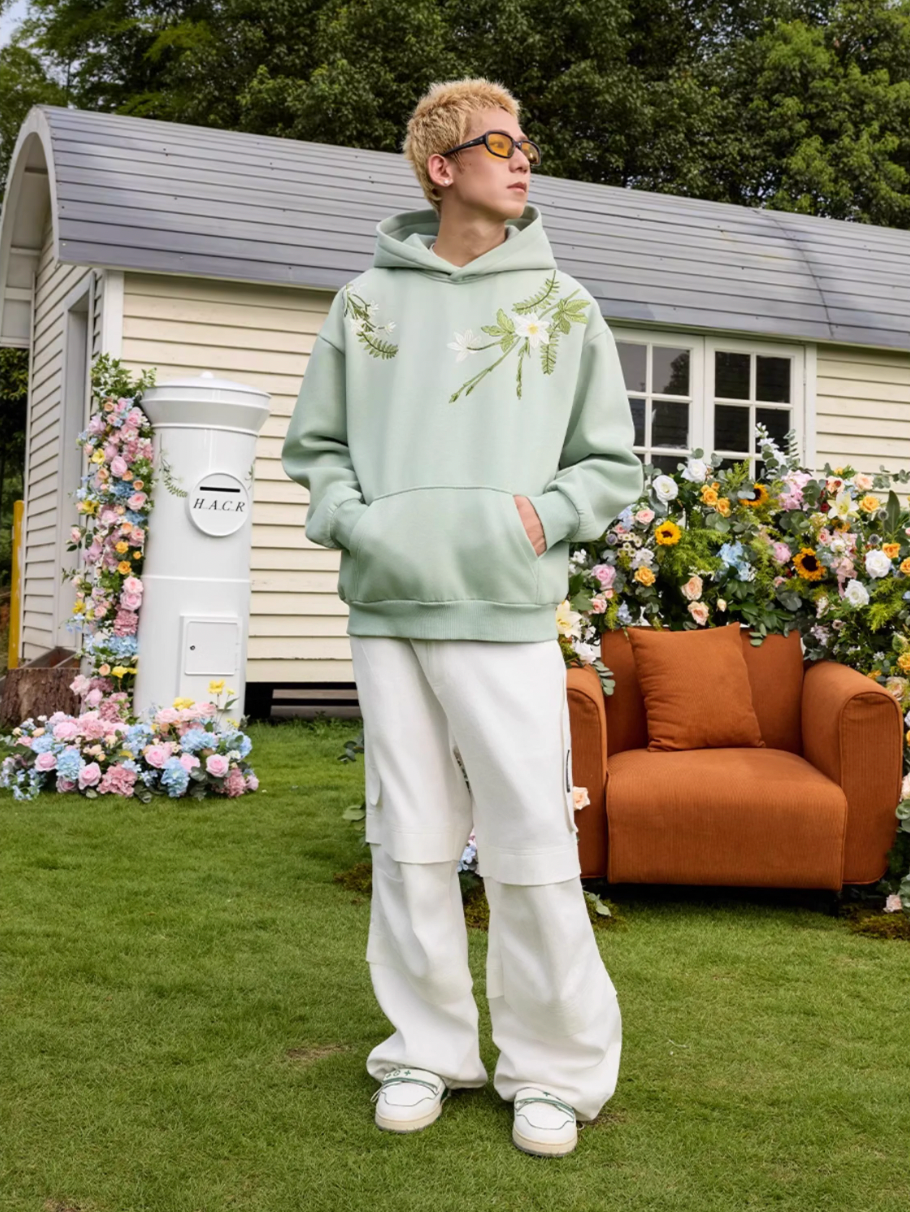 Harsh and Cruel Floral Garland Embroidered Text HACR Hoodie