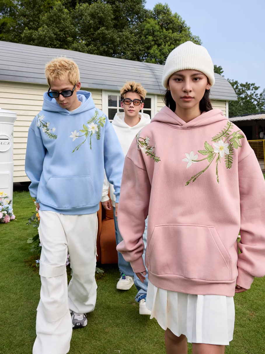 Harsh and Cruel Floral Garland Embroidered Text HACR Hoodie