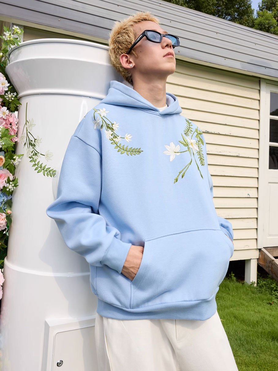 Harsh and Cruel Floral Garland Embroidered Text HACR Hoodie