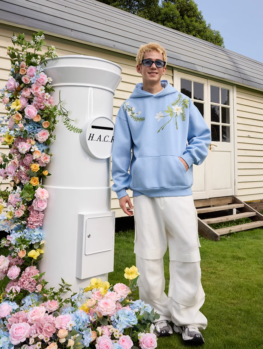 Harsh and Cruel Floral Garland Embroidered Text HACR Hoodie