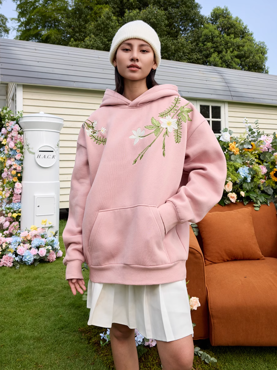 Harsh and Cruel Floral Garland Embroidered Text HACR Hoodie