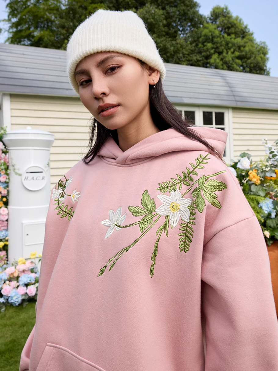 Harsh and Cruel Floral Garland Embroidered Text HACR Hoodie
