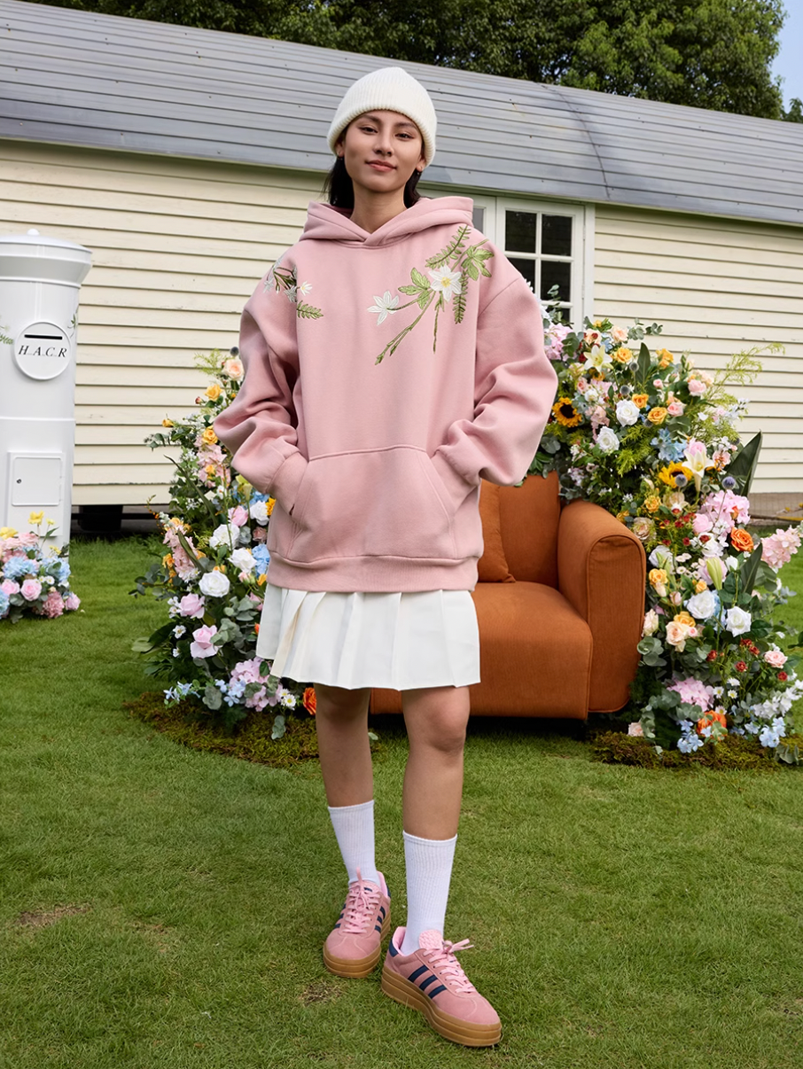 Harsh and Cruel Floral Garland Embroidered Text HACR Hoodie